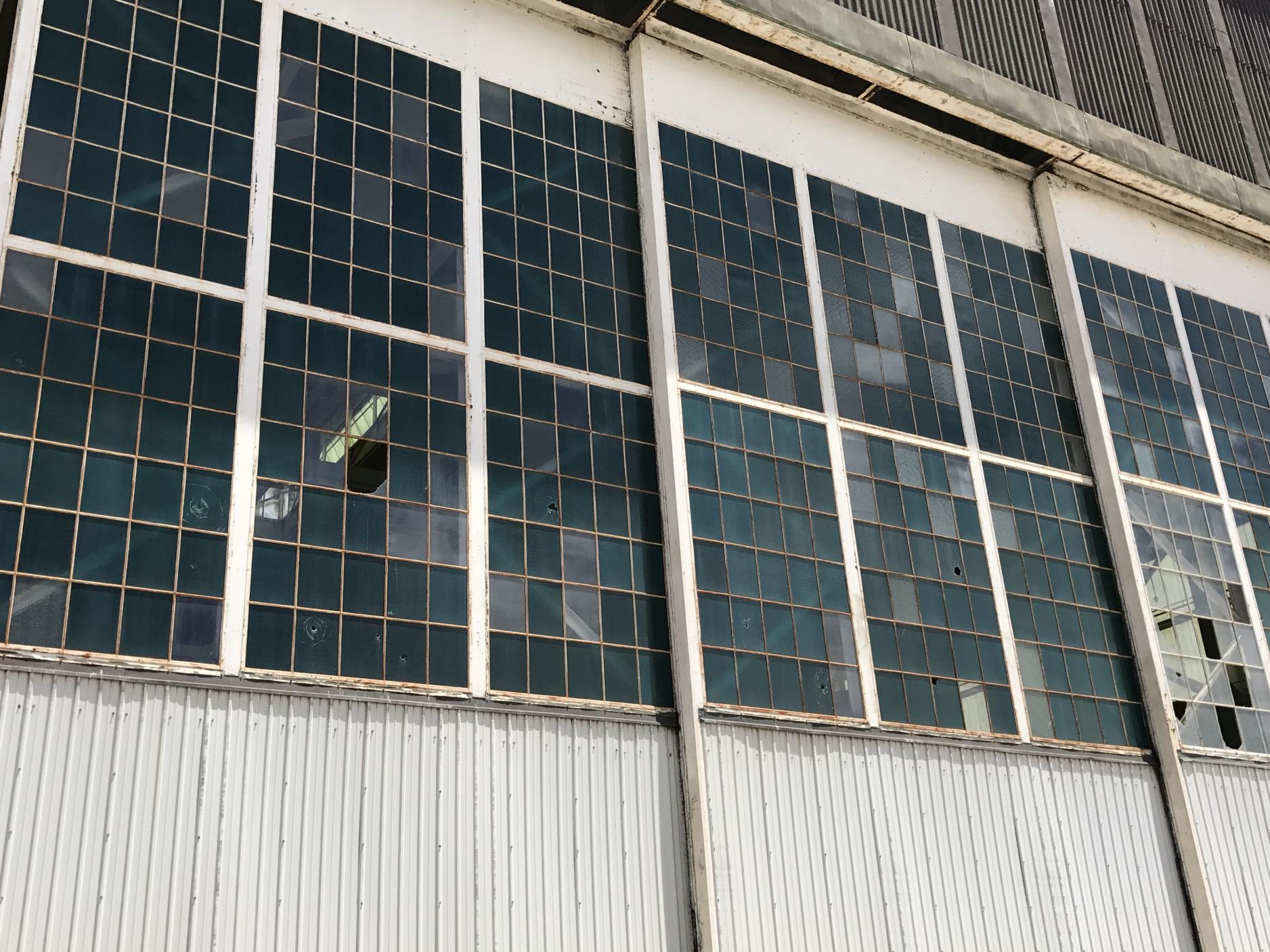 Ford island hangar with strafing holes.