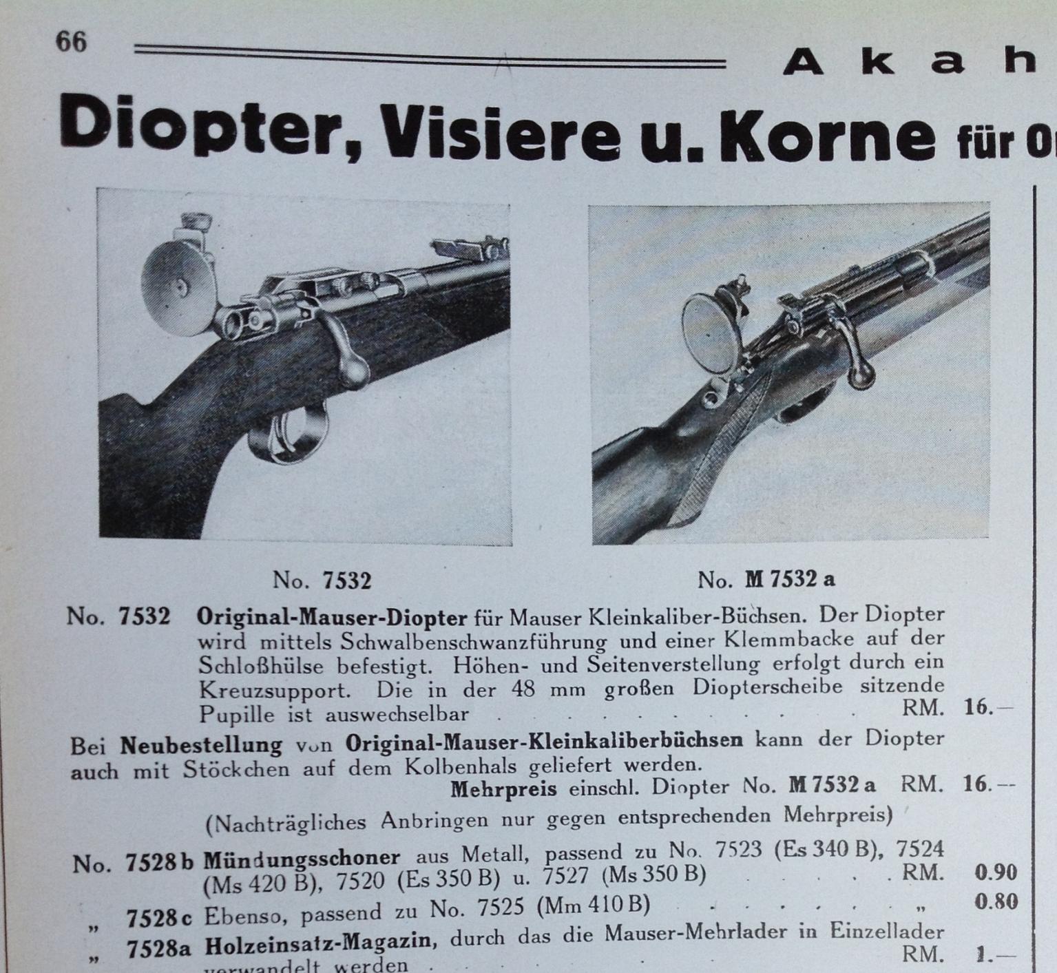 Original-Mauser-Diopter fur Mauser Kleinkaliber-Buchsen.